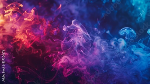 multi-colored bright smoke developing effectively against a dark background. The vibrant colors of the smoke create a mesmerizing and mystical effect  making the image ideal for a screensaver or backg