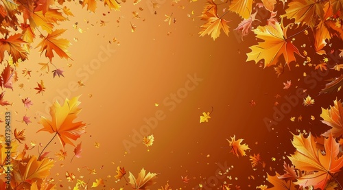 Autumn Leaves Falling Against A Golden Sky