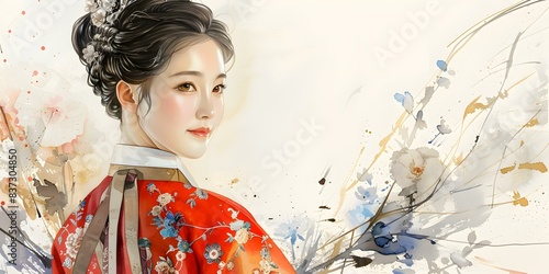 A beautiful Korean woman in traditional dress photo