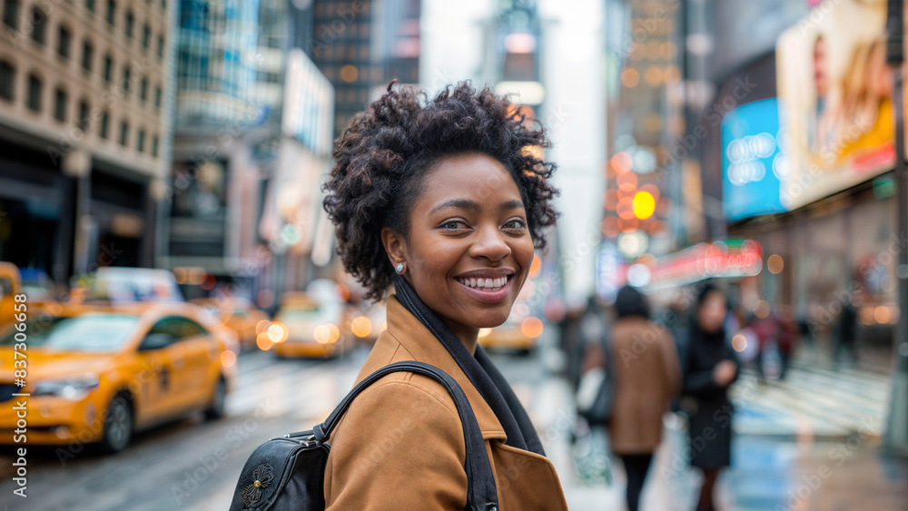 Retrato de una alegre empresaria afroamericana en la ciudad de new york Retrato de una alegre empresaria afroamericana en la ciudad de new york