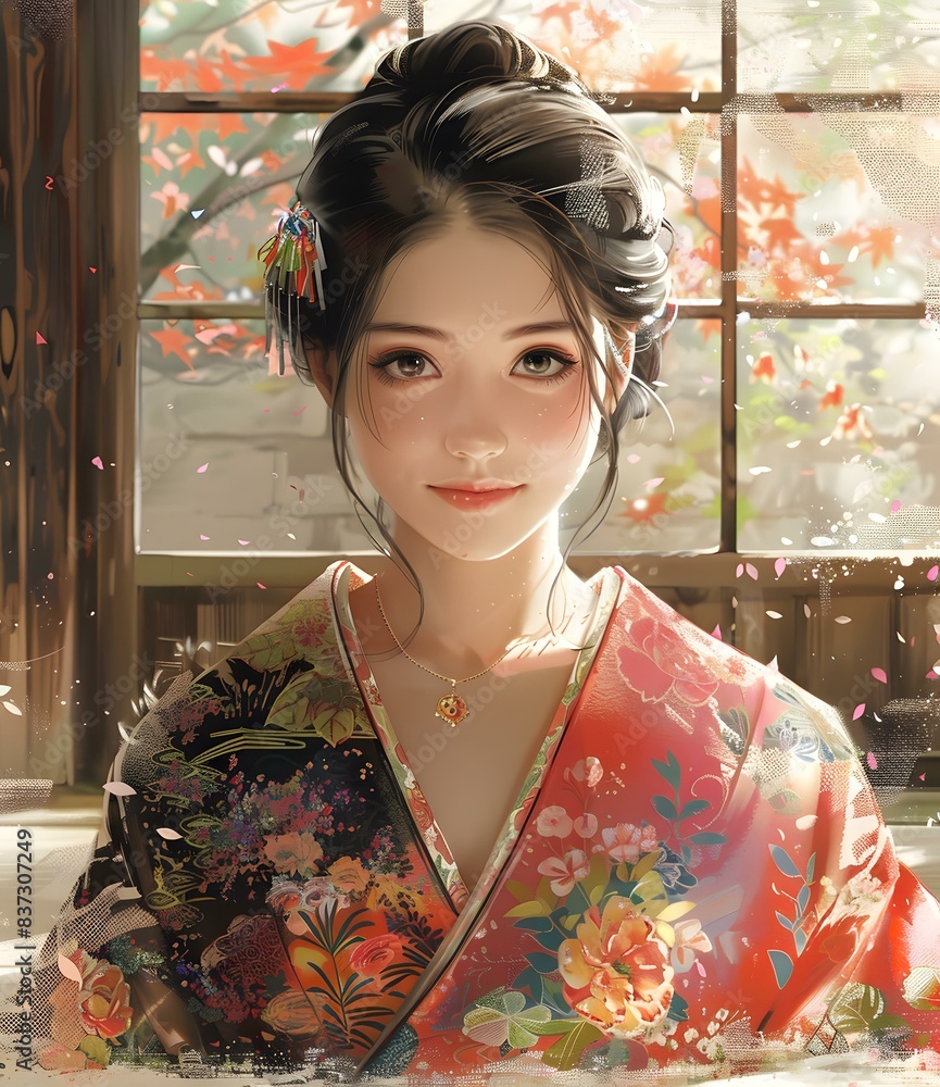 Portrait of a beautiful Asian woman in traditional Japanese kimono Portrait of a beautiful Asian woman in traditional Japanese kimono
