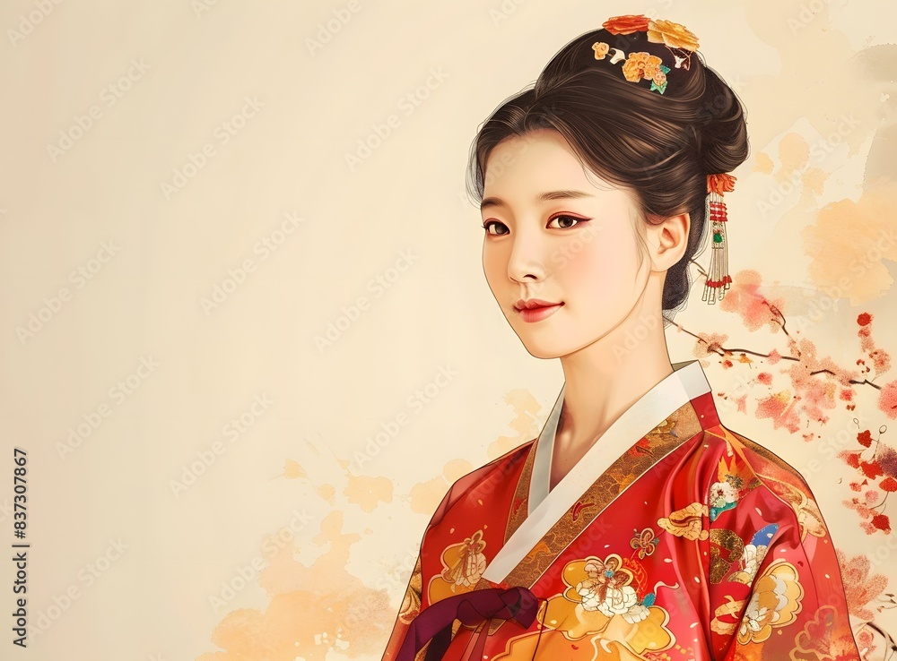 Portrait of a young woman in traditional Korean dress Portrait of a young woman in traditional Korean dress