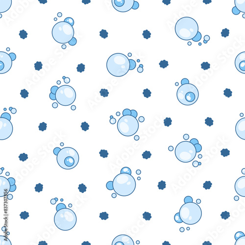 Flying soap bubbles shapes. Seamless pattern. Bath, shampoo, shaving. Hand drawn style. Vector drawing. Design ornaments.