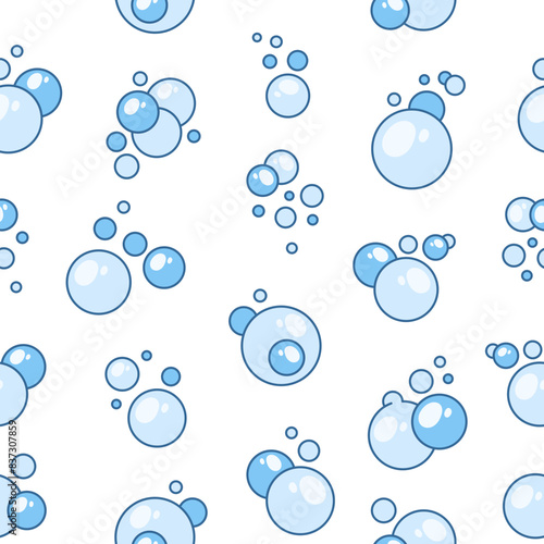 Flying soap bubbles shapes. Seamless pattern. Bath, shampoo, shaving. Hand drawn style. Vector drawing. Design ornaments.
