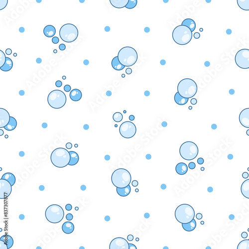 Flying soap bubbles shapes. Seamless pattern. Bath, shampoo, shaving. Hand drawn style. Vector drawing. Design ornaments.