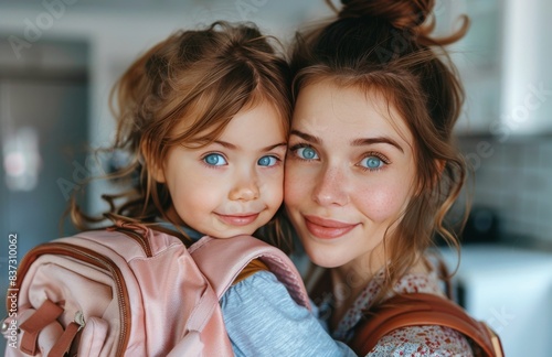 Young Mother Holding Toddler Daughter in Kitchen