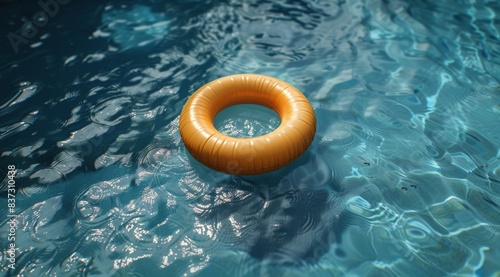 A Single Yellow Inflatable Ring Floating in a Blue Pool on a Sunny Day