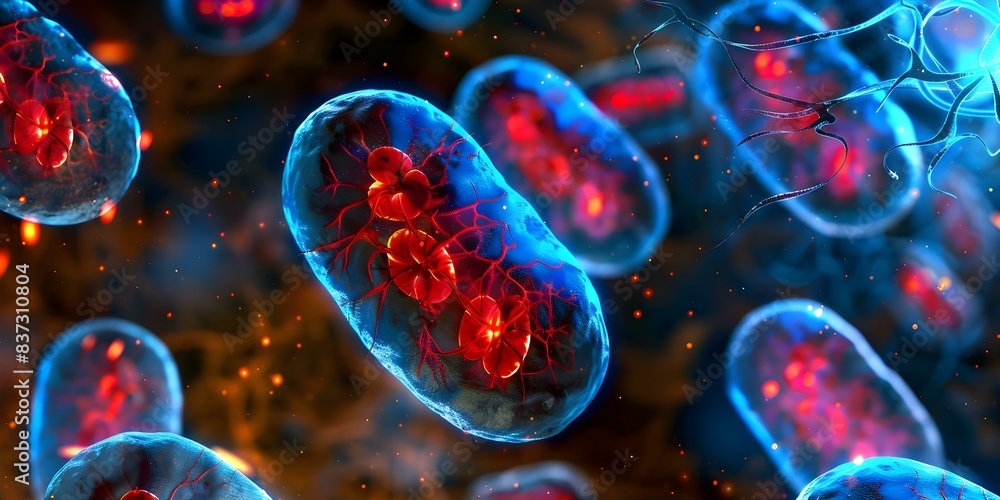 ภาพประกอบสต็อก High-resolution microscopic image of mitochondria in ...