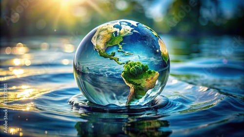 Abstract image of a miniature earth submerged in water, reflecting the threat of climate change and the need for sustainability