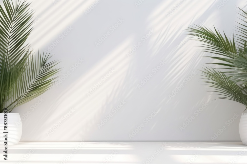 Minimalistic White Background with Potted Palms Minimalistic White Background with Potted Palms