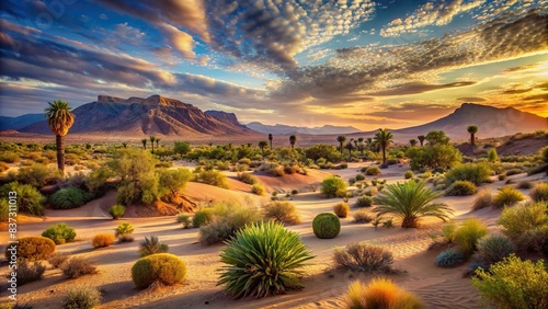 Beautiful landscape of wild desert nature in a tender and dreamy design