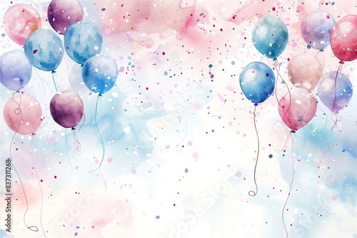 Birthday Balloons and Confetti Watercolor Background