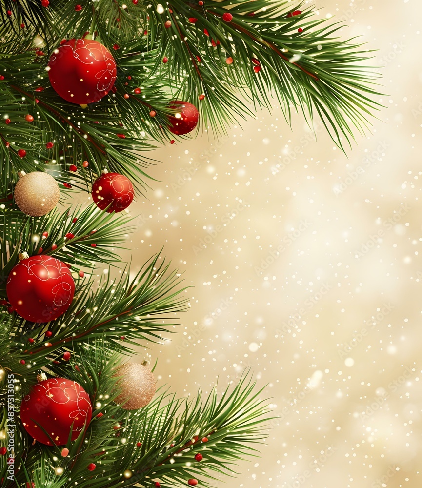 Christmas background with fir branches and red and gold balls Christmas background with fir branches and red and gold balls