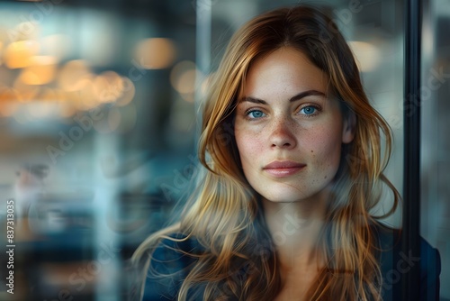 Wallpaper Mural Portrait of a Young Woman with Blonde Hair and Blue Eyes Looking Through Glass Torontodigital.ca