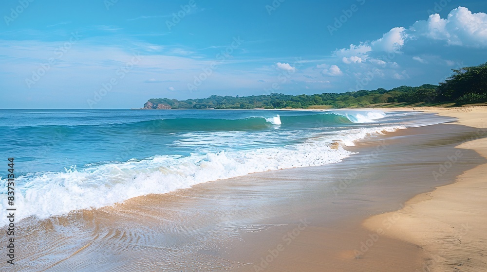Obraz premium Blue ocean waves on the empty beach