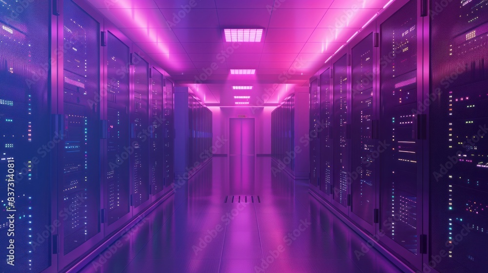 3D illustration of a server room in a data center with telecommunication equipment, representing big data storage.







