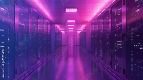 3D illustration of a server room in a data center with telecommunication equipment, representing big data storage.







