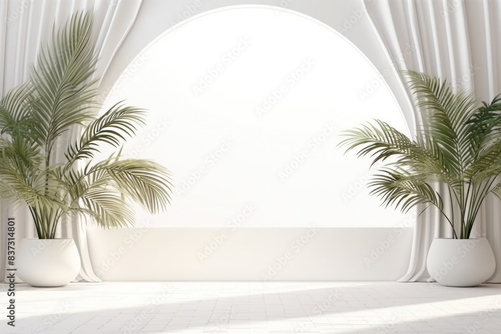 Fototapeta premium Minimalistic White Background with Potted Palms
