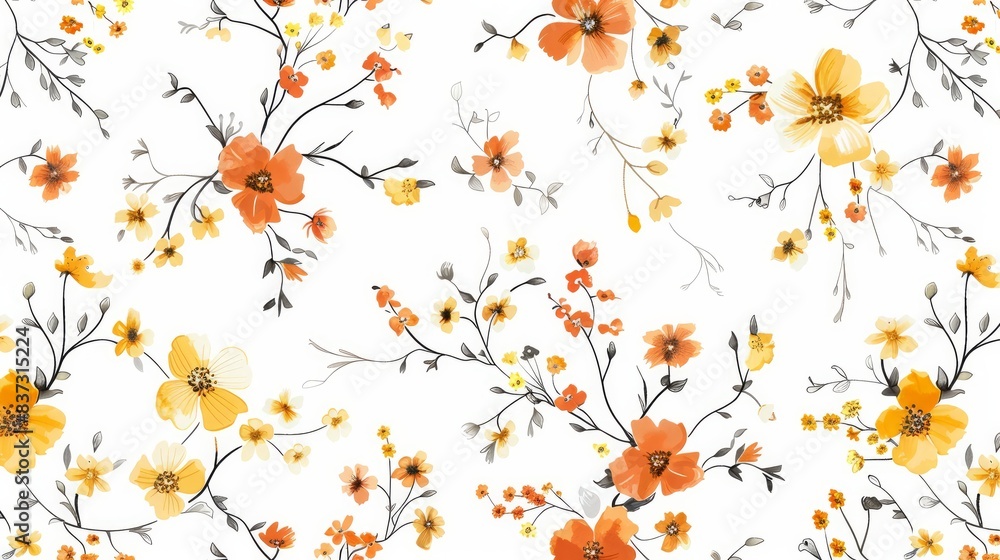 custom made wallpaper toronto digitalPattern of small abstract yellow and orange flowers.

