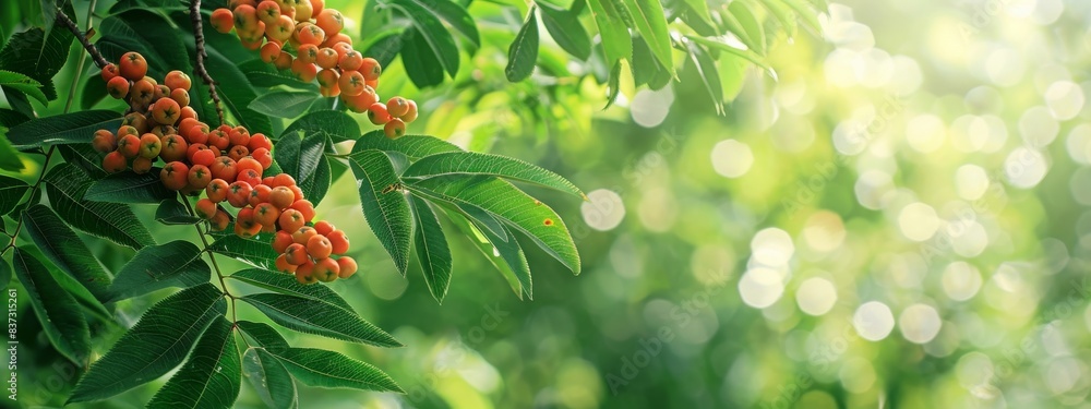 Banner of Branches of rowan tree with red ripe berries. Selective focus. Shallow depth of field. Banner of Branches of rowan tree with red ripe berries. Selective focus. Shallow depth of field.