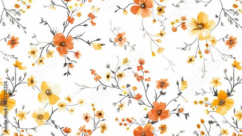 Wallpaper Mural Pattern of small abstract yellow and orange flowers.

 Torontodigital.ca