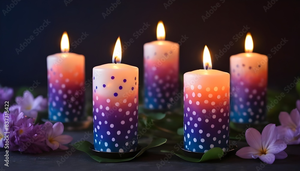 Candles with blue and purple flames dark background Candles with blue and purple flames dark background