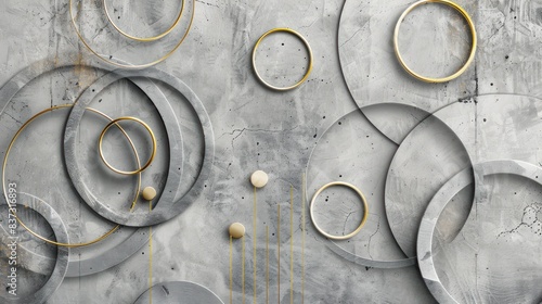 3d modern wallpaper  geometric wallpaper in gray color with gold accents