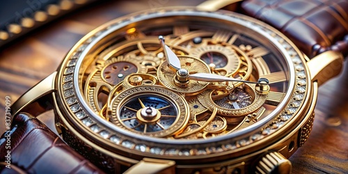 Luxury wristwatch close-up with intricate design and high-quality craftsmanship photo