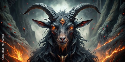 Formidable Bathomet goat demon in a sinister occult environment photo