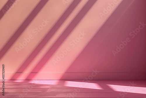 simple pink wall with diagonal golden line, empty room background, empty space for product presentation, mock up, banner design. Abstract background