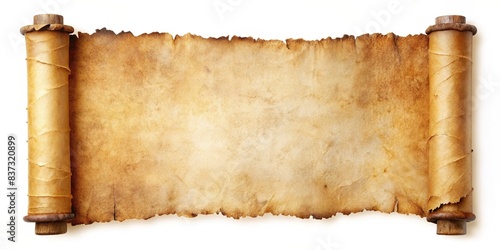 Old, weathered parchment scroll isolated on background