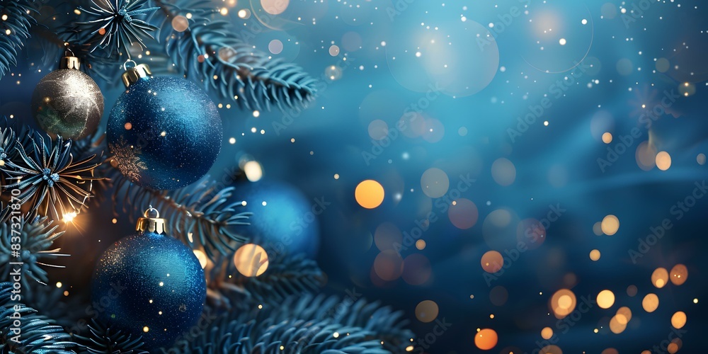 Christmas tree with blue and gold ornaments Christmas tree with blue and gold ornaments