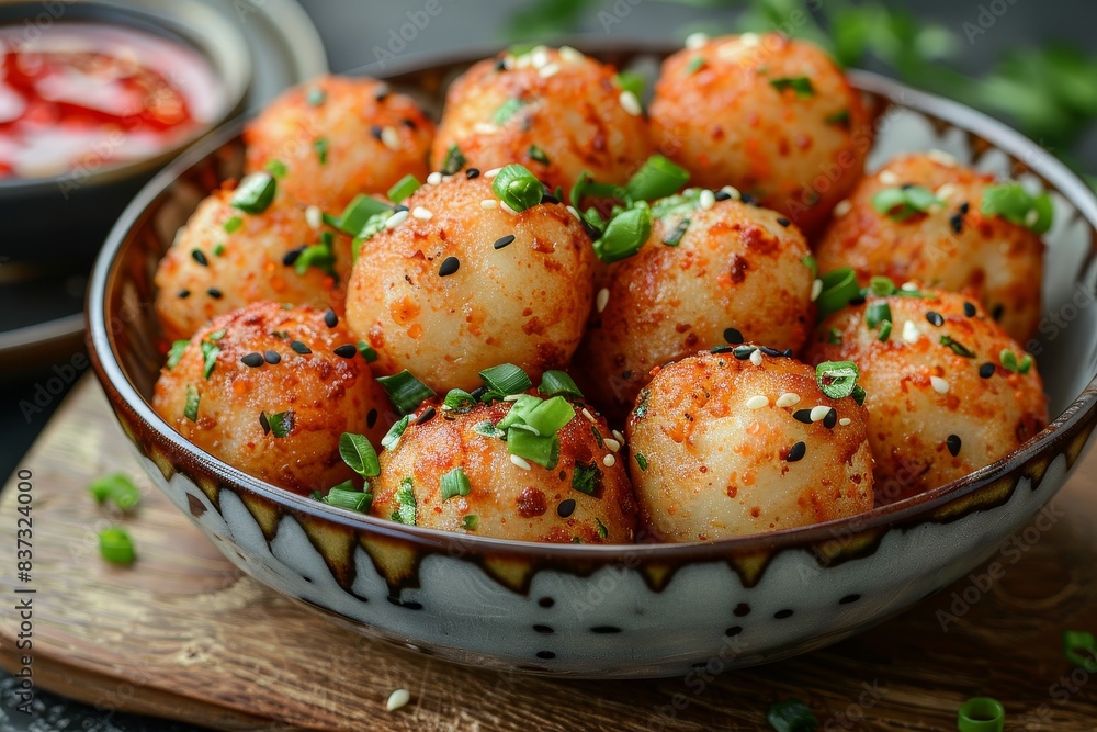 Korokke - Japanese croquettes filled with meat or vegetables, breaded and fried. Korokke - Japanese croquettes filled with meat or vegetables, breaded and fried.