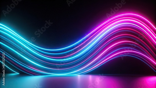 Luminous neon curves with pink and turquoise tones on black background photo