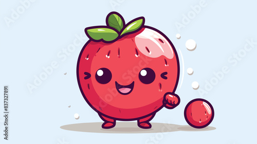 Cartoon character of strawberry juice drop as a bas
