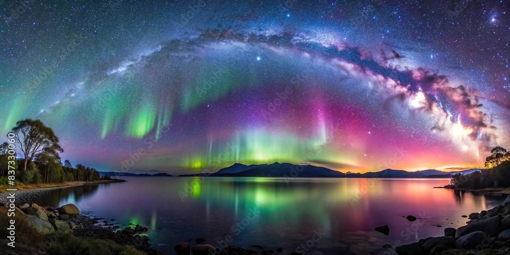 A stunning view of the aurora australis dancing in the clear night sky of Tasmania, surrounded by stars and constellations