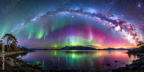 A stunning view of the aurora australis dancing in the clear night sky of Tasmania  surrounded by stars and constellations