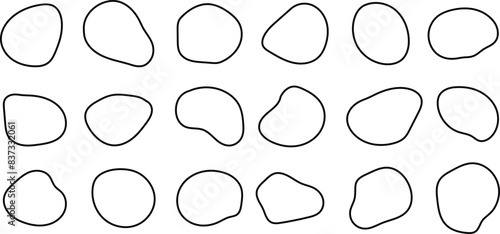 Set of outlined random abstract liquid organic black irregular blotch shapes. Blob shapes collection. Vector Illustration.