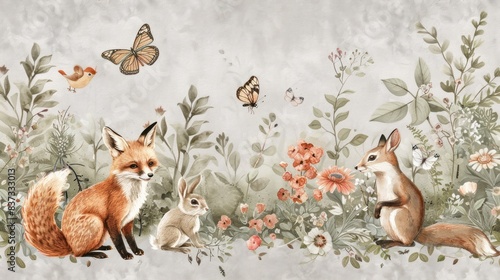 delicate and whimsical forest scene with animals wallpaper