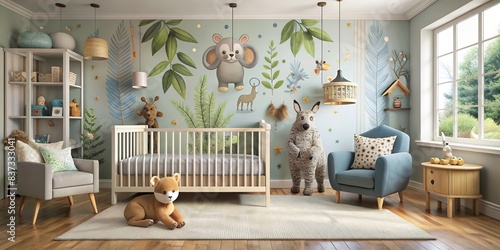 Whimsical animal s bring a modern, enchanting touch to a baby's nursery , whimsical, wonderland, super cute, animals, s, baby nursery, modern, enchanting, magic, fantasy, adorable, playful