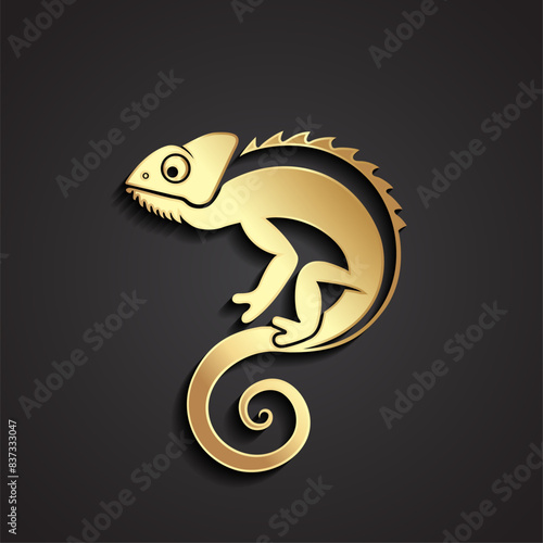 chameleon 3d gold simple animal outline logo design