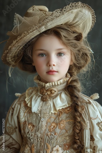 child girl of the 19th century Vintage fashion Generative AI