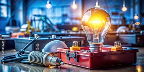 Innovative lightbulb moment above toolbox in a technology and engineering setting photo