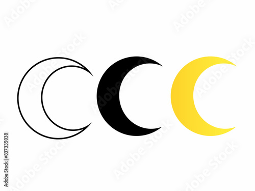 three crescent moons in white, black and yellow on a white background
