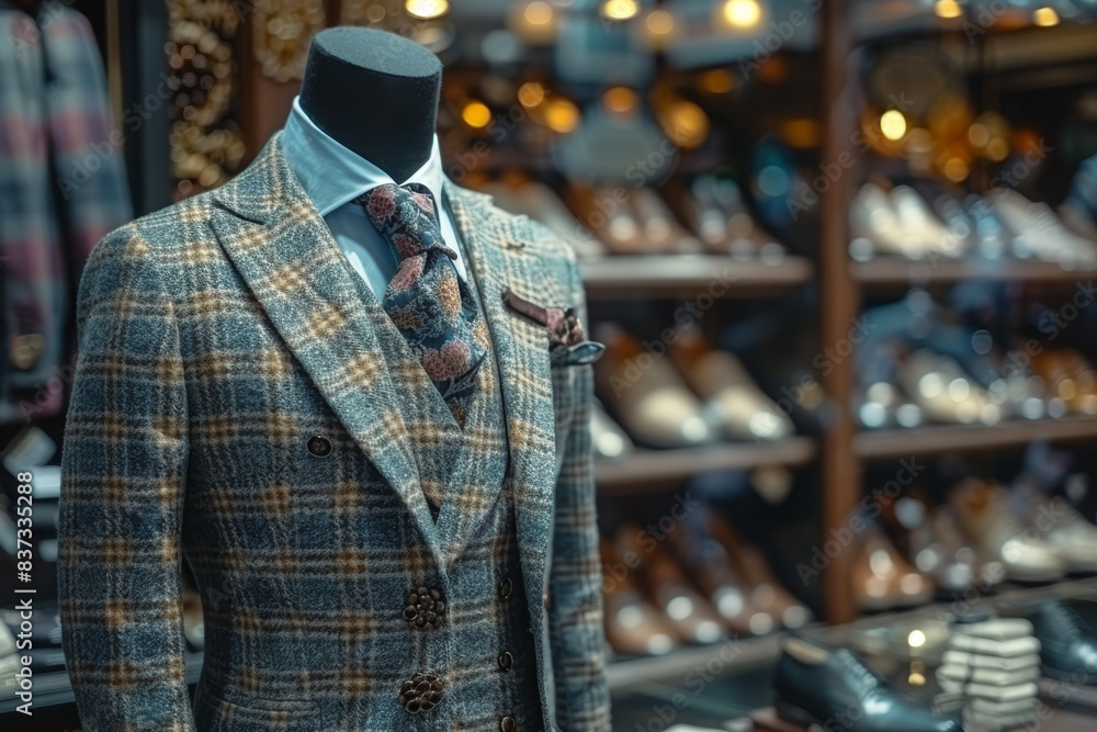 A fashionable outfit displayed on a mannequin. Concept of style and fashion trends. Generative Ai. A fashionable outfit displayed on a mannequin. Concept of style and fashion trends. Generative Ai.