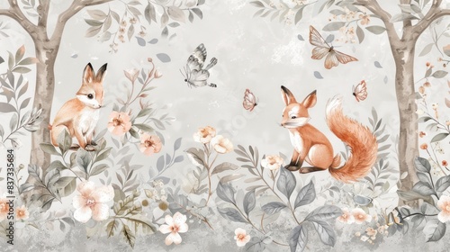 delicate and whimsical forest scene with animals wallpaper