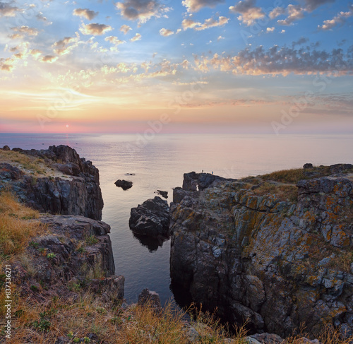 Morning sea coast summer panorama (Bulgaria). Peoples unrecognizable. photo
