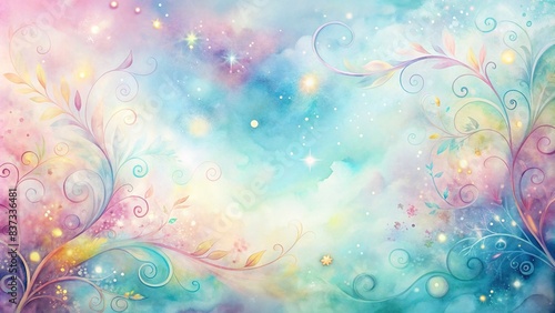 Whimsical watercolor dreams background with delicate swirls and soft pastel hues