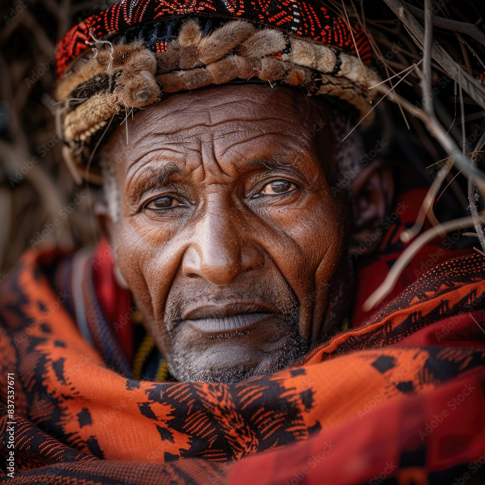 Retrato de un señor mayor perteneciente a una tribu africana.