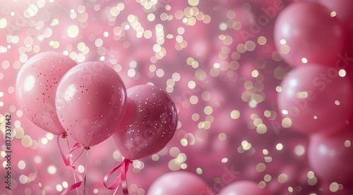 Pink Balloons With Glitter and Bokeh Lights for Birthday Party Celebration